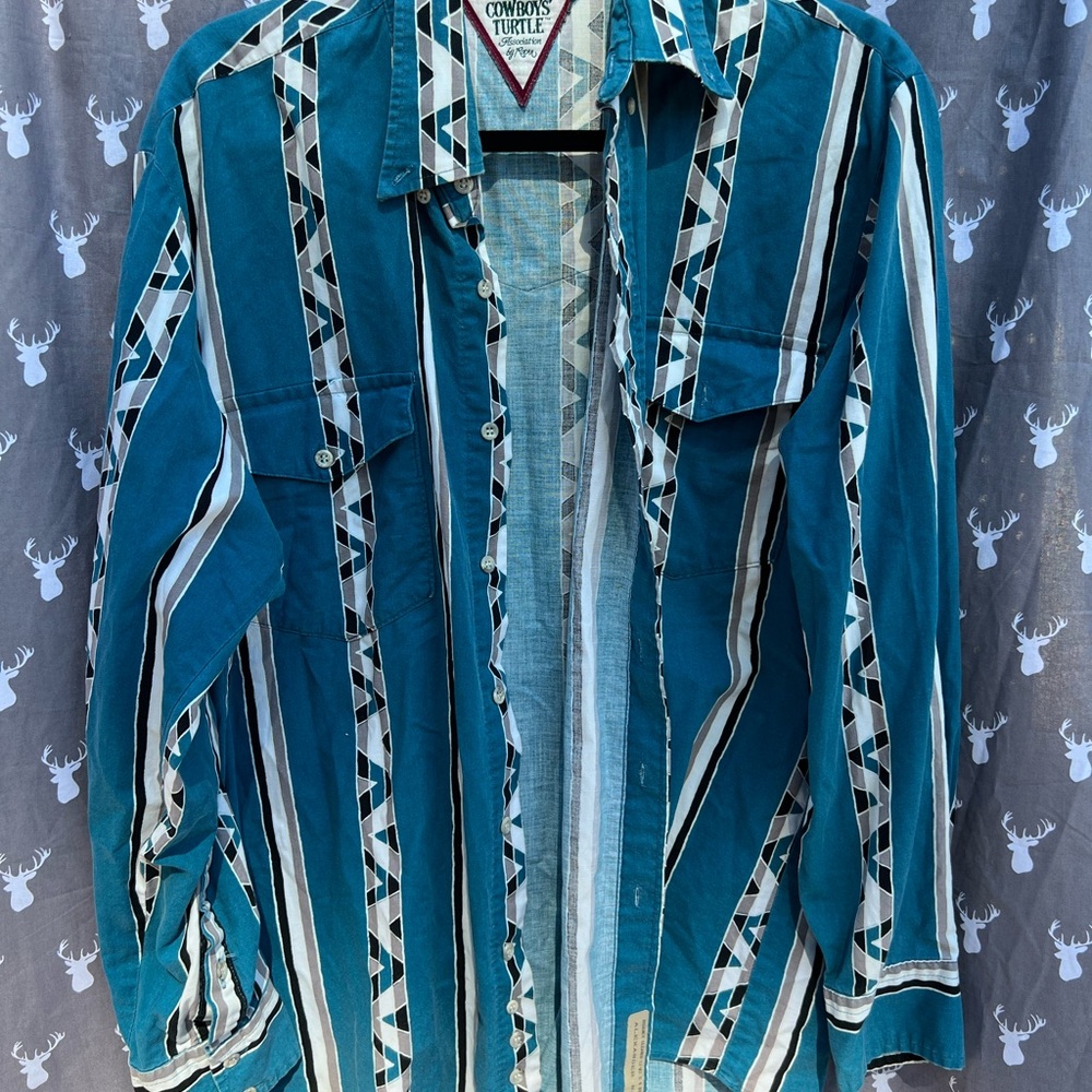 Teal Striped Button-Up Shirt